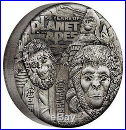 2018 $2 Planet of the Apes 50th Anniversary 2 oz Silver High Relief coin