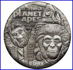 2018 PLANET OF THE APES 2oz ANTIQUE Silver Coin