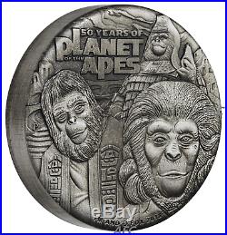 2018 PLANET OF THE APES 50th ANNIVERSARY 2oz Silver Antiqued $2 Coin