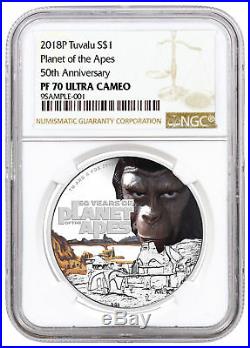 2018 Tuvalu Planet of the Apes 1 oz Silver Colorized $1 NGC PF70 UC SKU52485