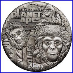 2018 Tuvalu Planet of the Apes 2 oz. Silver Antiqued $2 Coin GEM BU OGP SKU52573