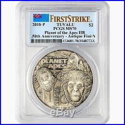 50 Years Planet of the Apes 2oz Hgh Relief Silver Coin PCGS MS70 Tuvalu 2018