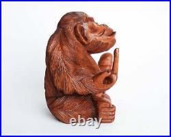 8.5 Thug Monkey Handmade Natural Wooden Statue Big Penis Middle Finger Point
