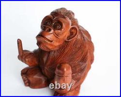 8.5 Thug Monkey Handmade Natural Wooden Statue Big Penis Middle Finger Point
