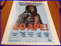 GO APE! Vintage 1974 Planet Of The Apes 5 Fox Films Rare 30x40 MOVIE POSTER
