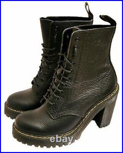 NWOB Dr. Martens Black Leather Kendra Boots Heel US Womens Size 6, UK 4, EU 37