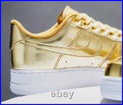 New Unisex Air Force 1 Metallic Gold Sp Leather Trainers Limited Sneaker UK 8
