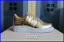 New Unisex Air Force 1 Metallic Gold Sp Leather Trainers Limited Sneaker UK 8