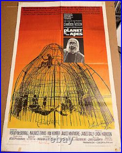 Planet Of The Apes!'68 Heston, Macdowall, Harrison Autographed Orig' Os Poster