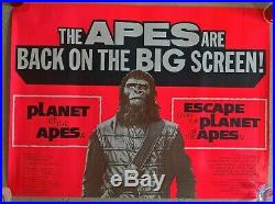 Planet Of The Apes Double Bill- 1972 Original Uk Quad Cinema Poster. 30 X 40