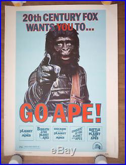 Rare 1974 GO APE 30 x 40 Rolled Planet Of The Apes Movie Poster 1 sheet bape