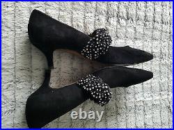 Russell and Bromley Jewelled Black Real Suede With Silver Court Shoe Size 6