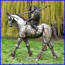 Stunning Recycled Metal Ape Riding Horse Garden Sculpture