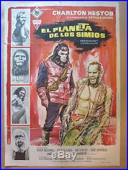 Vintage 1968 Planet Of The Apes Spanish Film Movie Poster Good Cnd